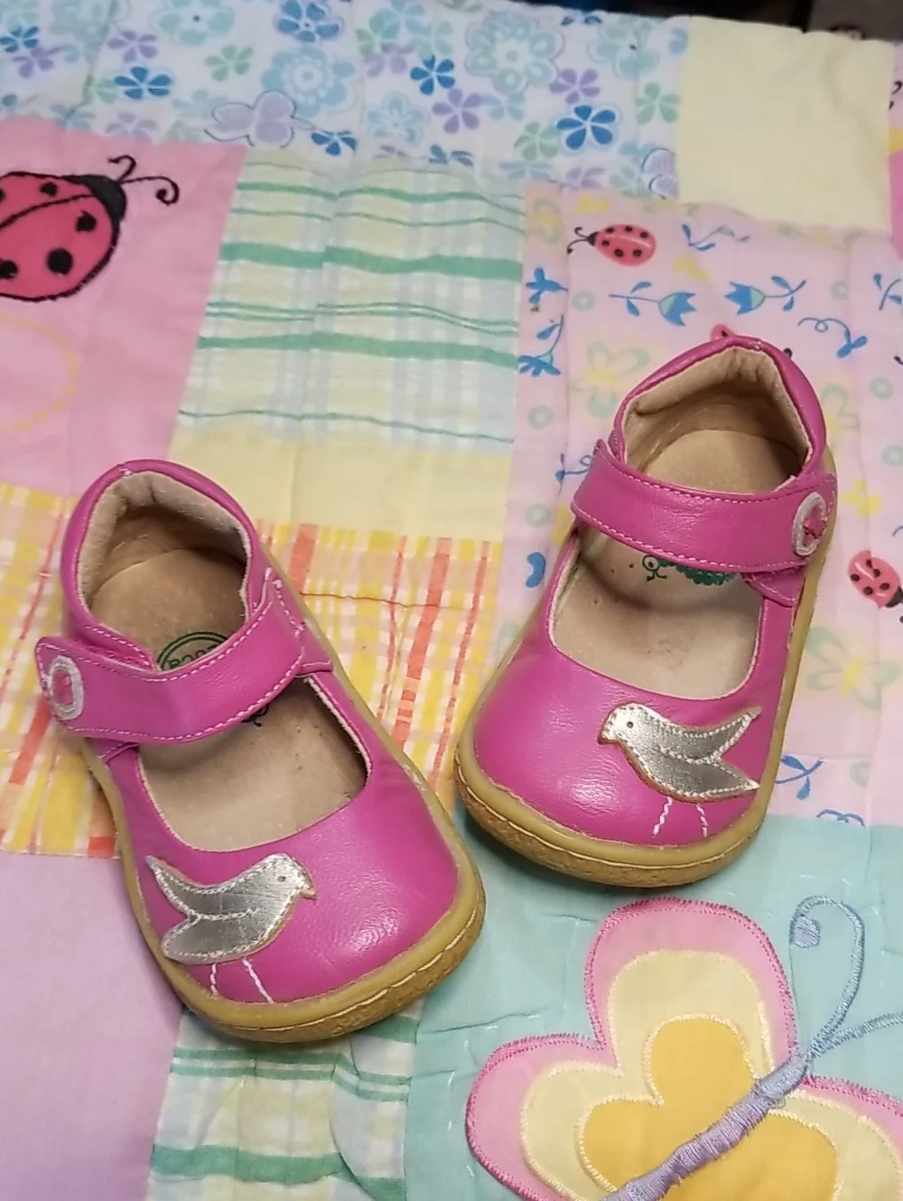 Livie & Luca Hot Pink Leather Mary Jane Shoes W/Silver Leather Bird Size 5 Pio